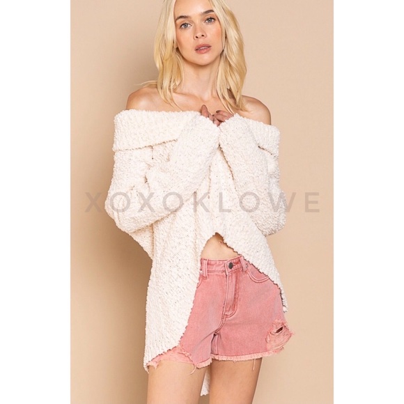 LAST ONE POL Cream Draped Cowl Neck Sweater Popcorn Knit Relaxed Fit - Picture 12 of 12